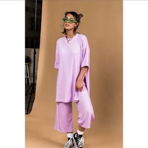 Dressed in LALA Lex Playsuit Ribbed Set Loungewear Cotton Candy Lavender Lilac